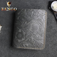 Handmade Leather Floral Mens Cool Slim Leather Wallet Men billfold Wallets Bifold for Men