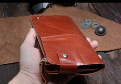 Genuine Leather Mens Cool Long Leather Wallet Card Wallet Clutch Wristlet Wallet for Men