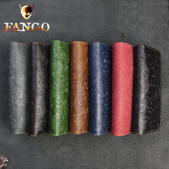 Handmade Leather Floral Mens Cool Travel Long Wallet Card Holder Card Slim Clutch Wallets for Men