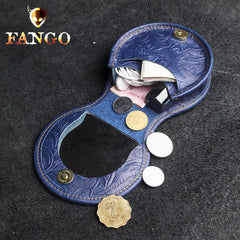 Handmade Leather Floral Round Mens Cool Slim Change Wallet Coin Wallet Pouch for Men
