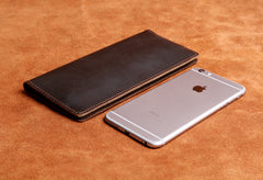 Handmade Leather Mens Cool Long Leather Wallet Clutch Wristlet Wallet for Men