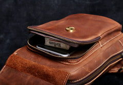Genuine Leather Mens Cool Chest Bag Sling Bag Crossbody Bag Travel Bag Hiking Bag for men