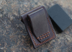 Handmade Cool Mens Leather Zippo Lighter Cases with Loop Zippo lighter Holder with clips - iwalletsmen