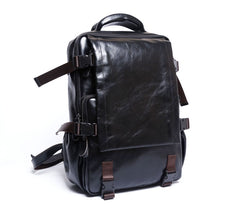 Genuine Leather Mens Cool Backpack Sling Bag Large Black Travel Bag Hiking Bag for men