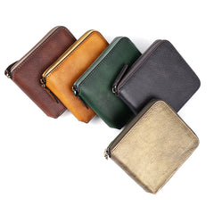 Handmade Mens Cool billfold Leather Wallet Men Small zipper Wallets Bifold for Men - iwalletsmen