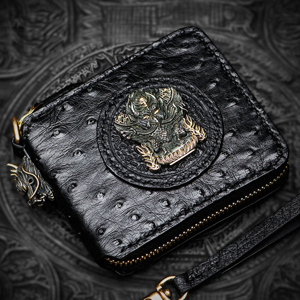 Handmade Leather Black Biker Wallet Mens Cool billfold Chain Wallet Trucker Wallet with Chain