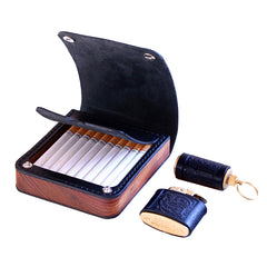 Handmade Wooden Coffee Leather Mens 20pcs Cigarette Case Cool Custom Cigarette Holder for Men - iwalletsmen