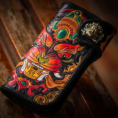 Handmade Leather Monster Mens Chain Biker Wallet Cool Leather Wallet Long Phone Wallets for Men