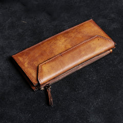 Genuine Leather Mens Cool Long Leather Wallet Card Wallet Clutch Wristlet Wallet for Men