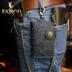 Handmade Leather Floral Mens Cool Key Wallet Wallet Card Holder Small Card Keychain Wallets for Men