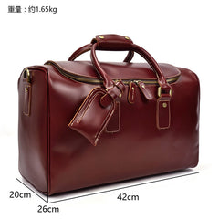 Classy Red Leather Men Barrel Overnight Bags Doctor Bag Travel Bags Weekender Bags For Men - iwalletsmen