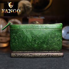 Handmade Leather Mens Cool Zipper Phone Travel Long Wallet Holder Slim Clutch Wallets for Men