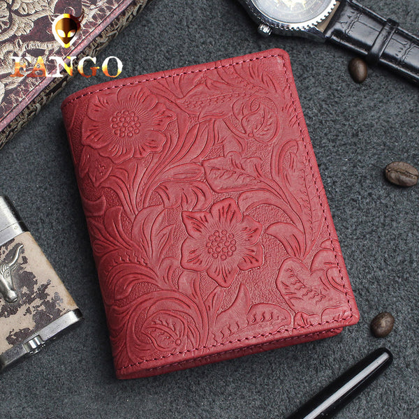 womens floral wallet Handmade Leather Billfolds for Women Floral Red Leather Wallet Leather Red Wallet 