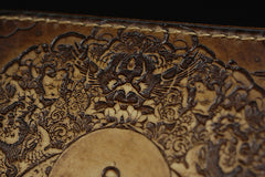 Handmade Leather Tooled Shakya Muni Buddhism Mens Long Wallet Cool Leather Wallet Clutch Wallet for Men