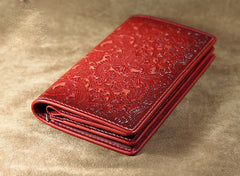 Handmade Leather Tooled Trifold Henna Floral Mens Long Wallet Cool Leather Wallet Clutch Wallet for Men