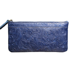 Handmade Leather Mens Cool Zipper Phone Travel Long Wallet Holder Slim Clutch Wallets for Men