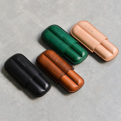 Cool Black Leather Mens 2pcs Cigar Case Cool Custom Leather Cigar Case for Men - iwalletsmen