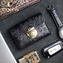 Handmade Leather Floral Mens Cool billfold Wallet Card Holder Small Card Slim Wallets for Men