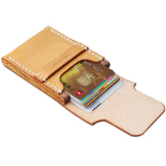 Handmade Wooden Brown Leather Mens Wallet Small Card Holder Coin Wallet for Men - iwalletsmen