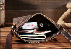 Handmade Leather Mens Cool Small Messenger Bag iPad Bag Chest Bag Bike Bag Cycling Bag for men