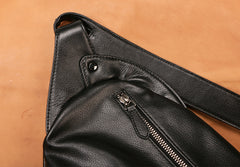 Black Leather Mens Sling Bag Sling Shoulder Bag Sling Backpack for men - iwalletsmen