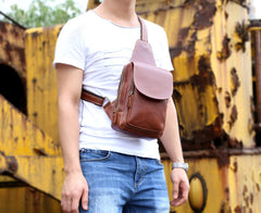Genuine Leather Mens Cool Chest Bag Sling Bag Crossbody Bag Travel Bag Hiking Bag for men