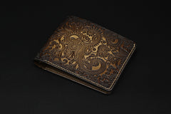 Handmade Leather Tooled Henna Floral Mens billfold Wallet Cool Leather Wallet Slim Wallet for Men