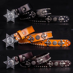 Handmade Genuine Leather Punk Rock West Cowboy Sheriff Mens Cool Men Biker Trucker Leather Belt