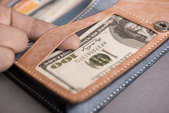 Handmade Leather Mens Clutch Wallet Cool Leather Wallet Long Phone Wallets for Men