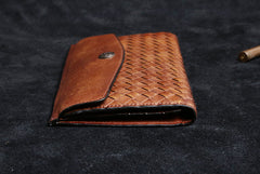 Handmade Leather Mens Cool Long Leather Wallet Card Wallet Clutch Wristlet Wallet for Men
