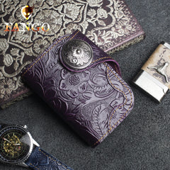 Handmade Leather Floral Mens Cool billfold Wallet Card Holder Small Card Slim Wallets for Men