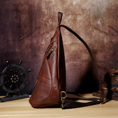 Genuine Leather Mens Cool Chest Bag Sling Bag Crossbody Bag Travel Bag Hiking Bag for men