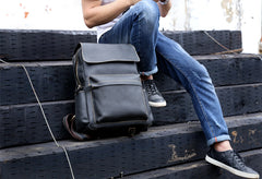 Genuine Leather Mens Cool Backpack Sling Bag Large Black Travel Bag Hiking Bag for men