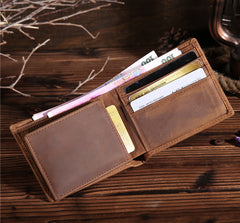 Handmade Leather Mens Cool Slim Leather Wallet Card Wallet Holders Men Small Wallets Bifold for Men