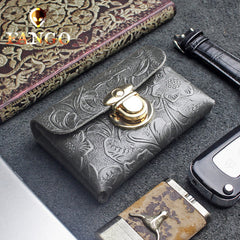 Handmade Leather Floral Mens Cool billfold Wallet Card Holder Small Card Slim Wallets for Men