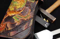 Handmade Leather Tooled Thunder God Mens Chain Biker Wallet Cool Leather Wallet With Chain Wallets for Men