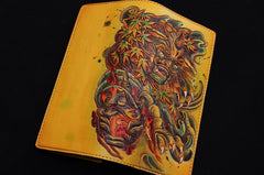 Handmade Leather Tooled Chinese Lion Mens Chain Biker Wallet Cool Leather Wallet With Chain Wallets for Men