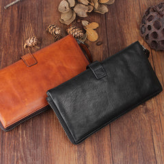 Handmade Leather Mens Cool Long Leather Wallet Bifold Clutch Wallet for Men