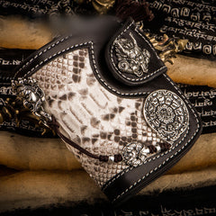 Handmade Leather Biker Wallet Mens Cool billfold Chain Wallet Trucker Wallet with Chain