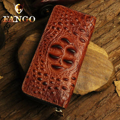 Handmade Leather Mens Cool Zipper Phone Travel Long Wallet Card Holder Card Slim Clutch Wallets for Men