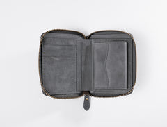 Handmade Leather Mens Cool Slim Leather Zipper Wallet Men Small Wallets Bifold for Men
