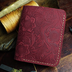 Handmade Leather Floral Mens Cool Slim Leather Wallet Men billfold Wallets Bifold for Men