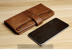 Handmade Leather Mens Cool Long Leather Wallet Card Wallet Clutch Wristlet Wallet for Men