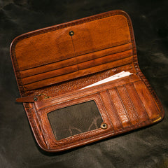 Handmade Leather Mens Chain Biker Wallet Cool Leather Wallet Long Phone Wallets for Men