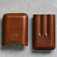 Cool Brown Leather Mens 3pcs Cigar Case Cool Custom Leather Cigar Case for Men - iwalletsmen