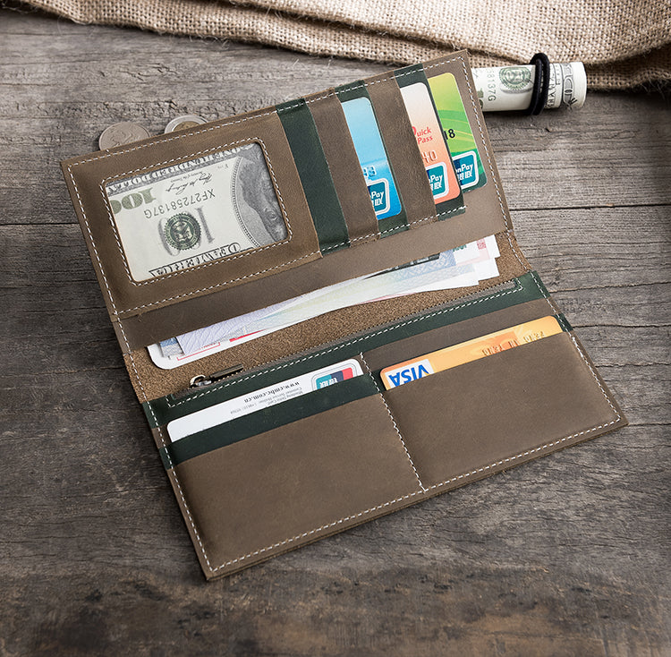 Handmade Leather Mens Clutch Wallet Cool Leather Wallet Long Phone Wallets for Men