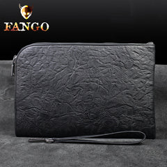 Handmade Leather Black Mens Clutch Cool Slim Wallet Zipper Clutch Wristlet Wallet for Men
