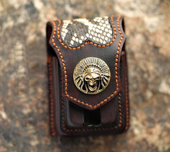 Vintage Leather Mens Skull Cool Cigarette Holder Case with lighter Holder for Men - iwalletsmen