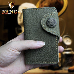 Handmade Leather Floral Mens Cool Key Wallet Wallet Card Holder Small Card Keychain Wallets for Men
