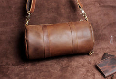 Genuine Leather Mens Bucket Bag Round Circle Bag Cool Weekender Bag Travel Bag Duffle Bags Overnight Bag Holdall Bag for men